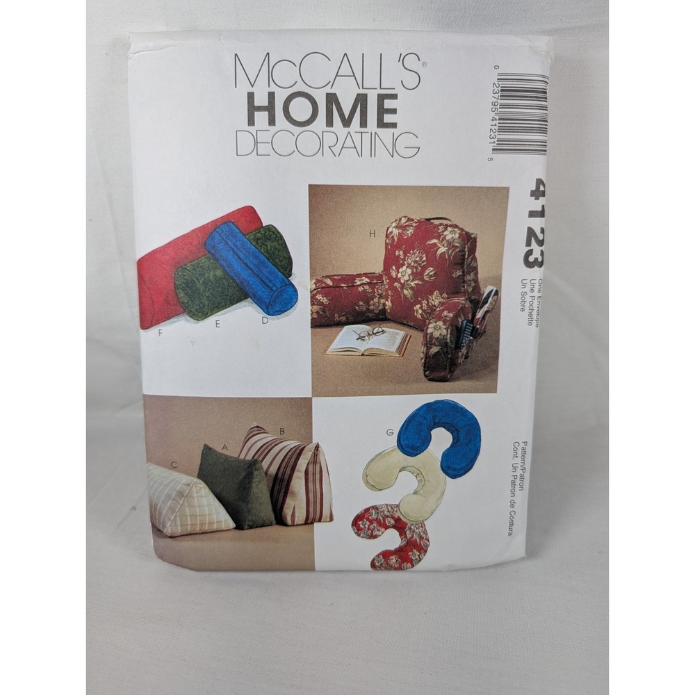 McCalls 4123 Bed Rest Pillows Bolsters Neck Pillow Lounge Sewing Pattern